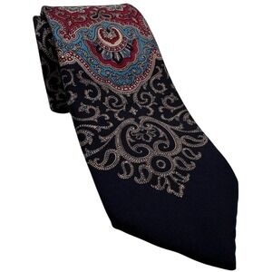 Vintage Henry Grethel Neck Tie Slip Stitch Medallion Paisley Silk 56x3.25" Retro
